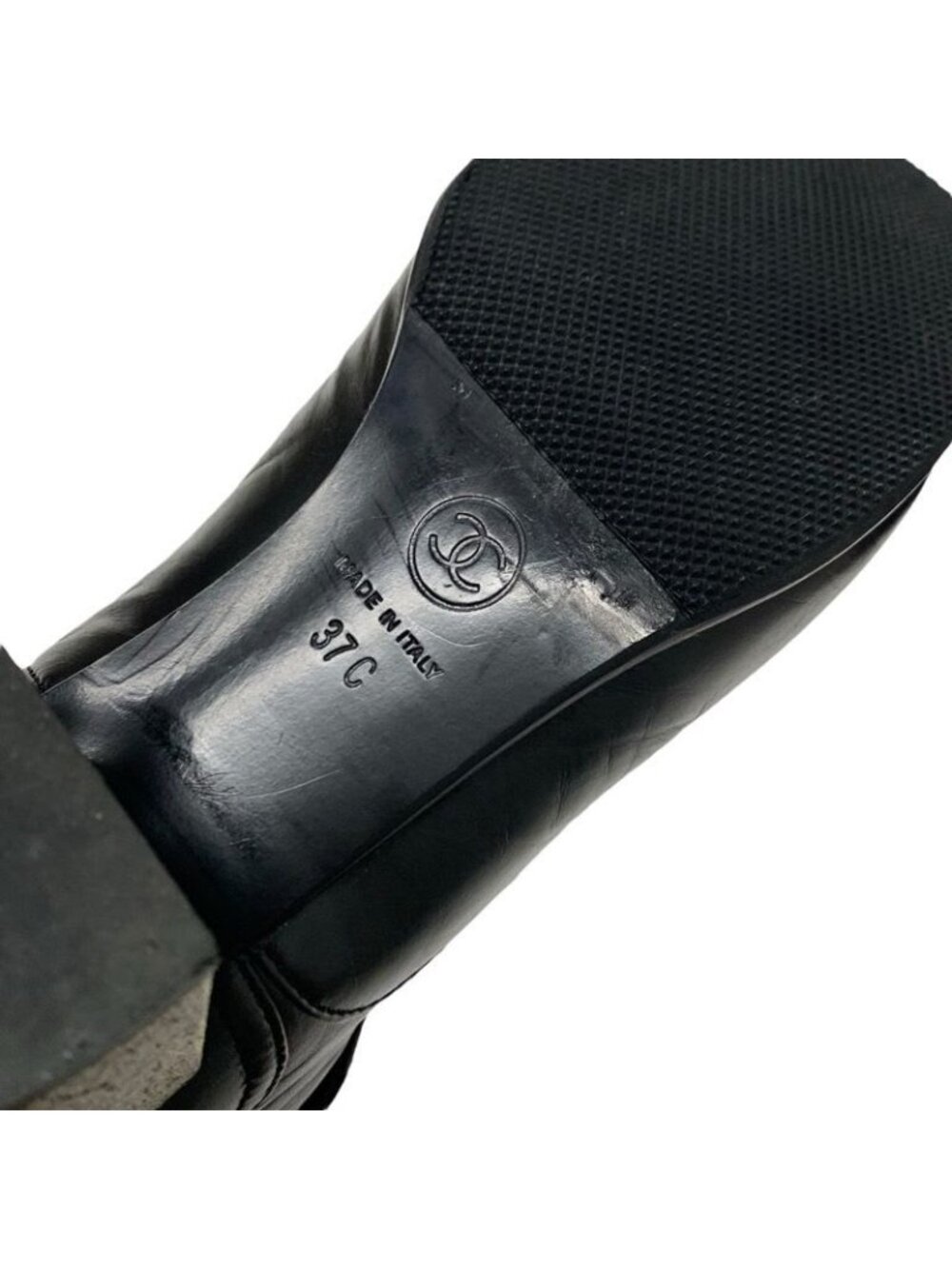 Chanel Boots Short Shoes Leather Black Coco Mark Pearl Lace Up Wrinkle - Picture 8 of 10